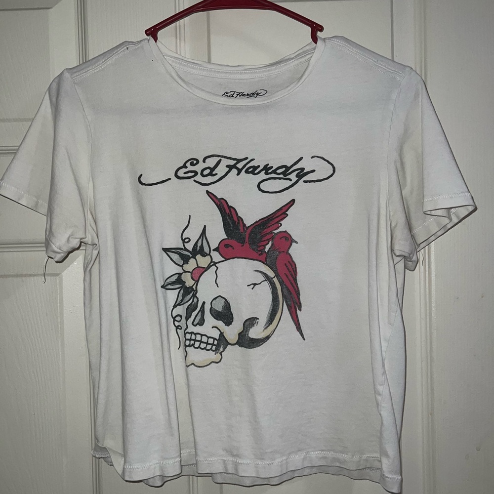 Ed Hardy White Tee with white and Black Graphic
